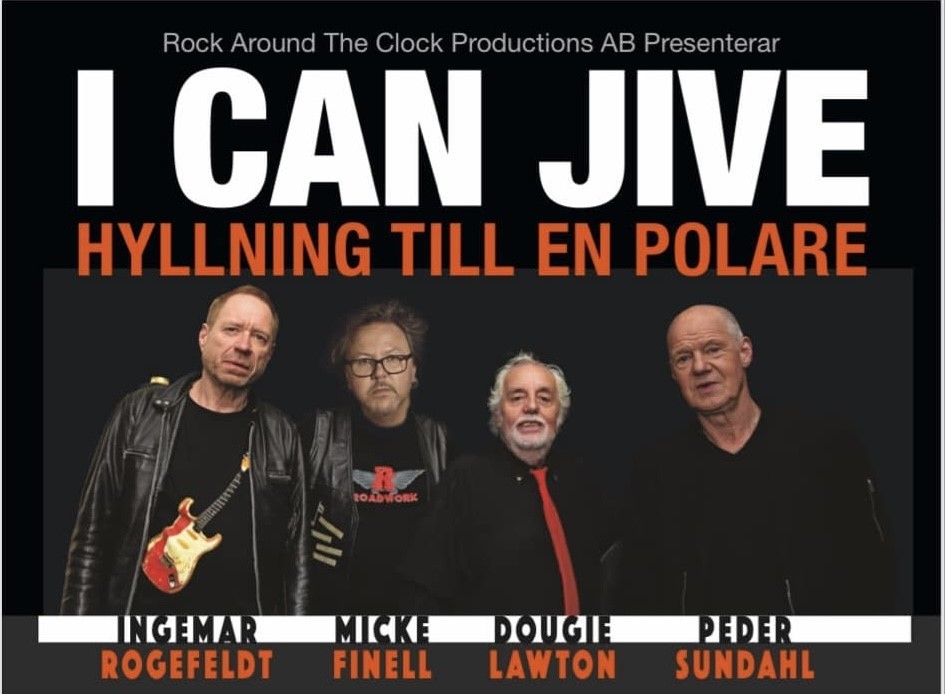 Fyra manliga musiker bredvid varandra under titeltexten I can jive hyllning till en polare